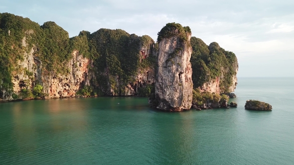 Aerial View of Tropical Lagoon Beach Between Rocks