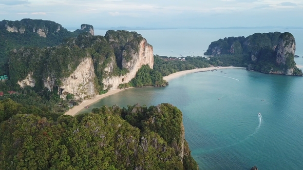 Aerial Panorama of Sea and Rocks in Krabi