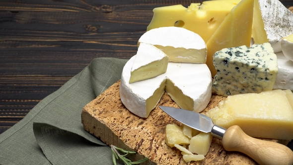 Video of Various Types of Cheese - Parmesan, Brie, Roquefort