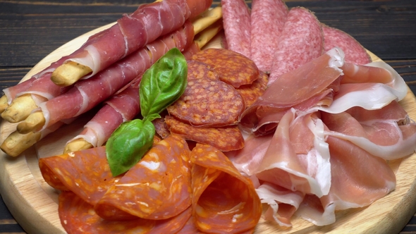 Video of Italian Meat Plate - Sliced Prosciutto, Sausage and Grissini