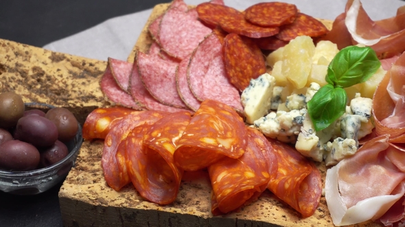 Traditional Cheese and Meat Plate Wth Parma, Parmesan and Figs