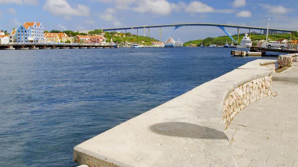 Saint Anna Bay in the beautiful city of Willemstad, with the Queen Juliana Bridge in the background