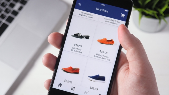 Shopping Online Using Smartphone App and Choosing Shoes
