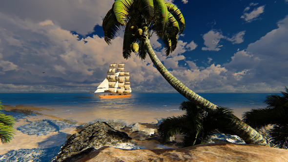 Sailing Ship In The Bay With Clear Water alt