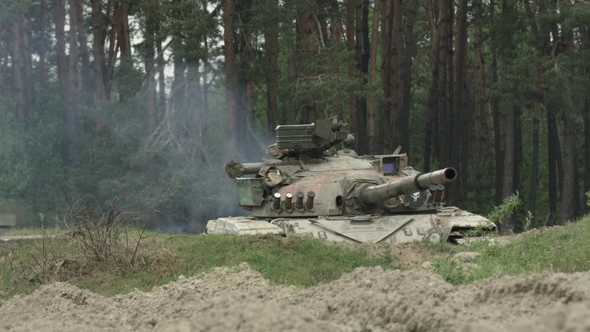 Military Tank Shoots on the Target