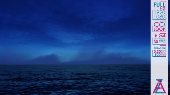 Blue Cirrus Clouds in the Night Sky with the Fog and the Dark Ocean alt