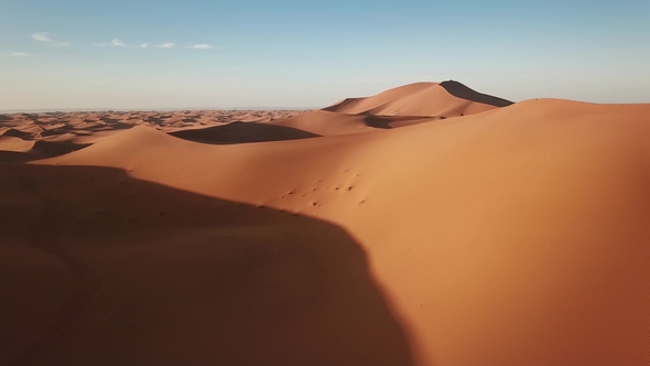 Aerial of Sand Dunes in Sahara Desert at Sunrise