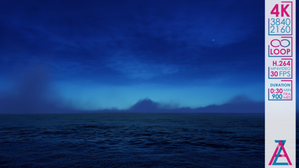 Blue Cirrus Clouds in the Night Sky with the Fog and the Dark Ocean alt
