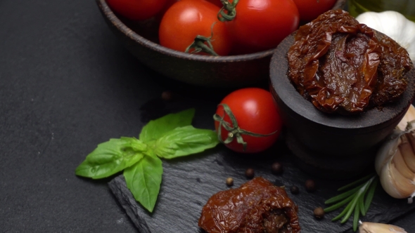 Canned Sundried or Dried Tomato Halves in Wooden Bowl