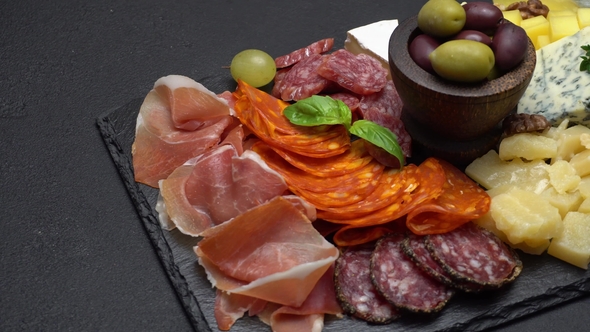 Traditional Meat and Cheese Plate - Parmesan, Meat, Sausage and Olives