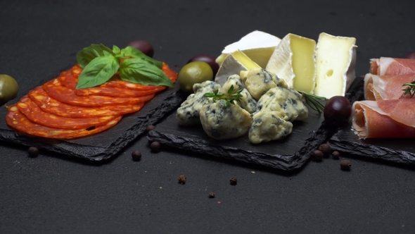 Various Type of Italian Meal or Snack - Cheese, Sausage, Olives and Parma