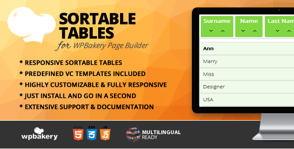 Sortable Tables Addon for WPBakery Page Builder