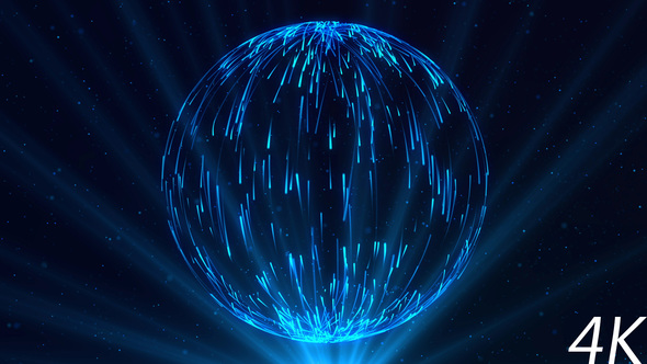 Abstract Sphere of Blue Particles with Light Rays