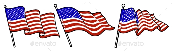 Set of Waving USA Flags