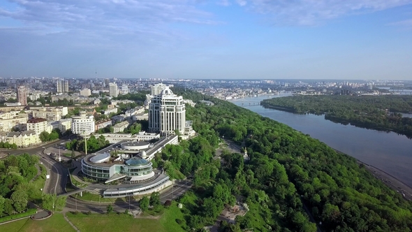 Aerial Top View of Kyiv and Dnieper River