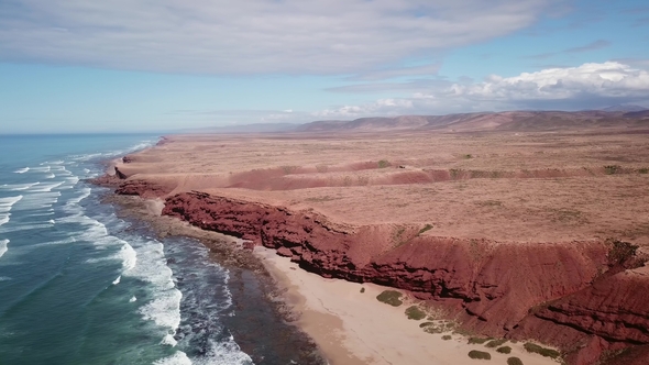 Aerial Panorama of Ocean Waves and Rocks, Atlantic