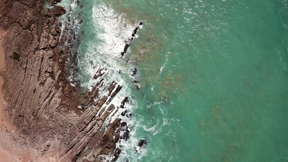 Aerial View on Ocean Waves and Rocks on Atlantic