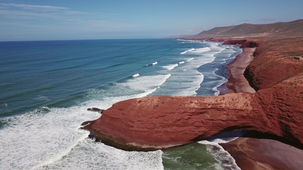 Aerial View of Legzira Beach with Arched Rocks