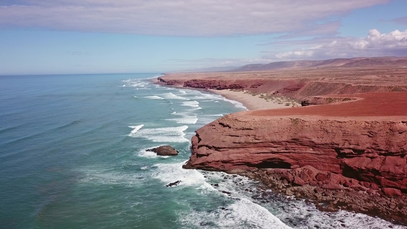 Aerial View on Ocean Waves and Rocks on Atlantic