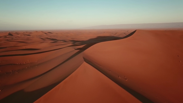 Aerial of Sand Dunes in Sahara Desert at Sunrise