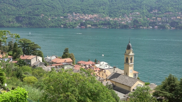 Old Church in Town at Coast of Como Lake, Italy