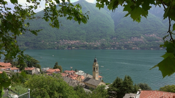 Old Church in Town at Coast of Como Lake, Italy