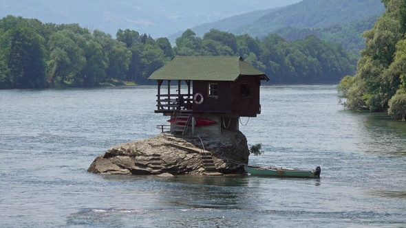 Lonely House on Drina River in Serbia