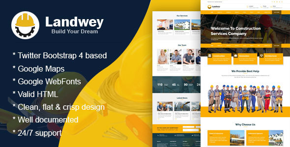 Landwey - Construction Multipurpose and HTML5 Bootstrap4 Responsive Template