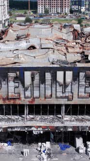 Vertical Video of a Bombed Shopping Center During the War in Bucha Ukraine