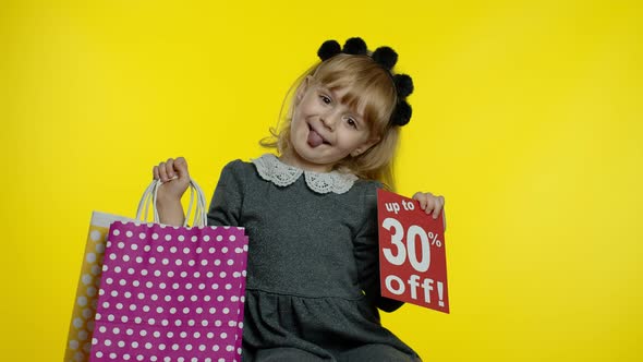 Pupil Girl with Shopping Bags Showing Up To 70 Percent Off Banner Text Advertisement. Holiday Sale