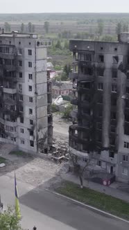 Vertical Video of a Destroyed House During the War in Ukraine