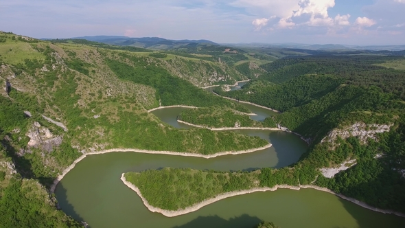 Aerial View of Meanders River Uvac in Serbia