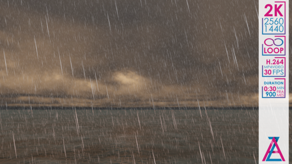 Gray Rainy Sky with Clouds Above the Dark Ocean alt