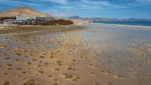 Flight over Costa Calma Beach at Fuerteventura on Canary Islands