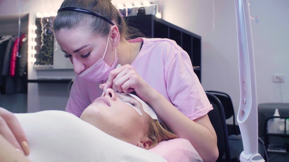 Eyelash Extension Procedure in a Beauty Salon