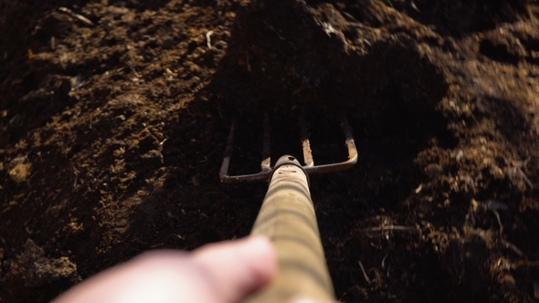 The Gardener Puts Humus in the Wheelbarrow