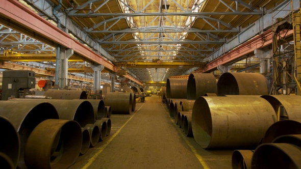 Large Diameter Pipes Stacked in Factory Shop alt