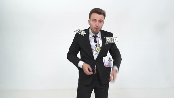 Greedy Man Hides a Lot of Money in His Pockets