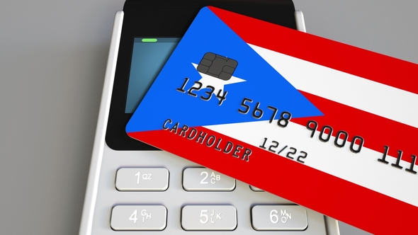POS Terminal with Credit Card Featuring Flag of Puerto Rico alt