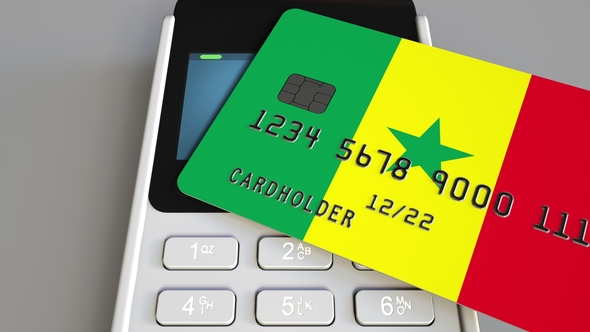 Payment Terminal with Credit Card Featuring Flag of Senegal alt