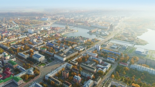 View of City Yoshkar-Ola at Autumn in Morning Haze