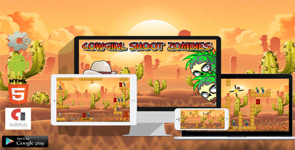 Cowgirl Shoot Zombies - HTML5 Javascript game(Construct2 | Construct 3 both version included)