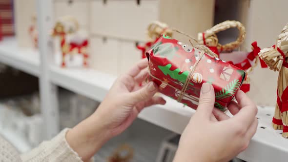 Gift in Christmas Wrapping in Female Hands