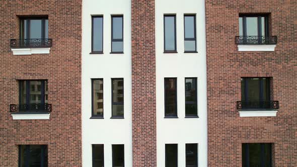 The facade of a brick building