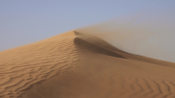 Sand Blowing in Sand Dunes in Wind, Sahara Desert