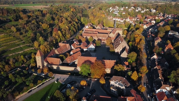 Aerial Panorama of Maulbronn Old Town and Vineyards, Germany