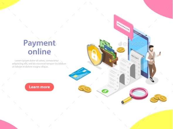 Payment Online Flat Isometric Vector Concept.