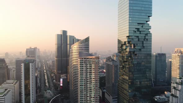 4k Aerial city view of Bangkok dowtnown, Flying over Bangkok, Thailand.