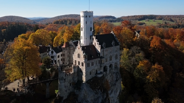 Flight Around Lichtenstein Castle, Germany.