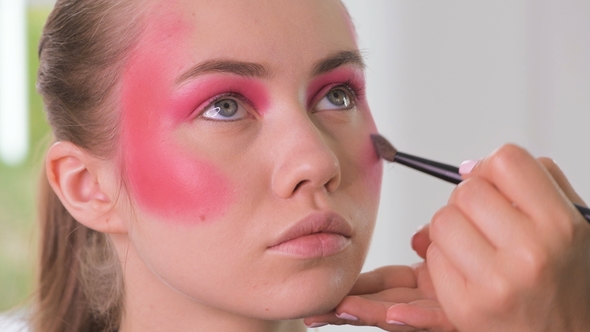 on Eyes, Making Colorful Eyeshadows Creative Makeup Tutorial. Make-up Artist Applying Creativ